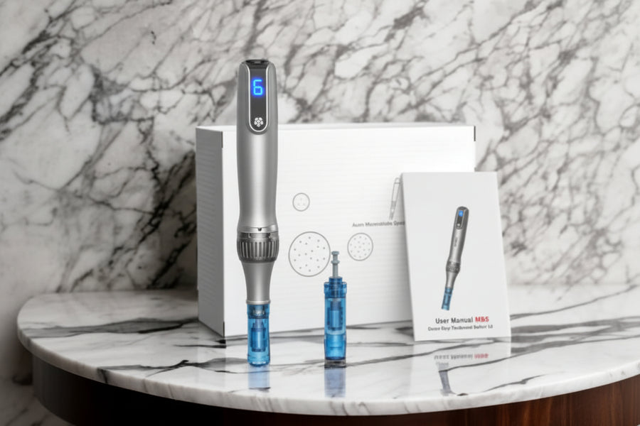 Dr Pen M8S Dermapen Microneedle, uppladdningsbar penna med 10 st utbytbara nålhuvuden (18 nålar).